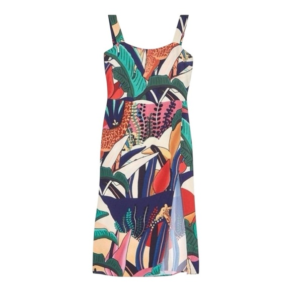 Farm Rio NWT Rainbow Fauna Tropical Jungle Print Midi Slip Dress Women’s Small - Picture 4 of 16
